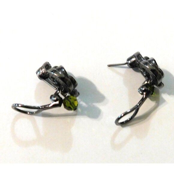 Premier Designs Sage Blossom Earrings Green Crystals Bead Accent Dual Clip Post - Picture 4 of 6